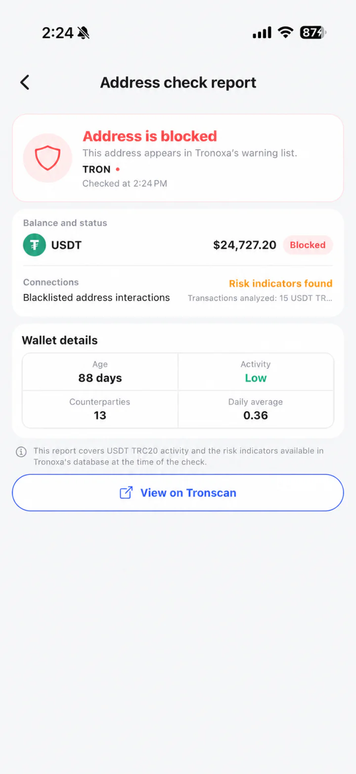 Address is blocked Only wallet names and addresses are obscured for privacy.