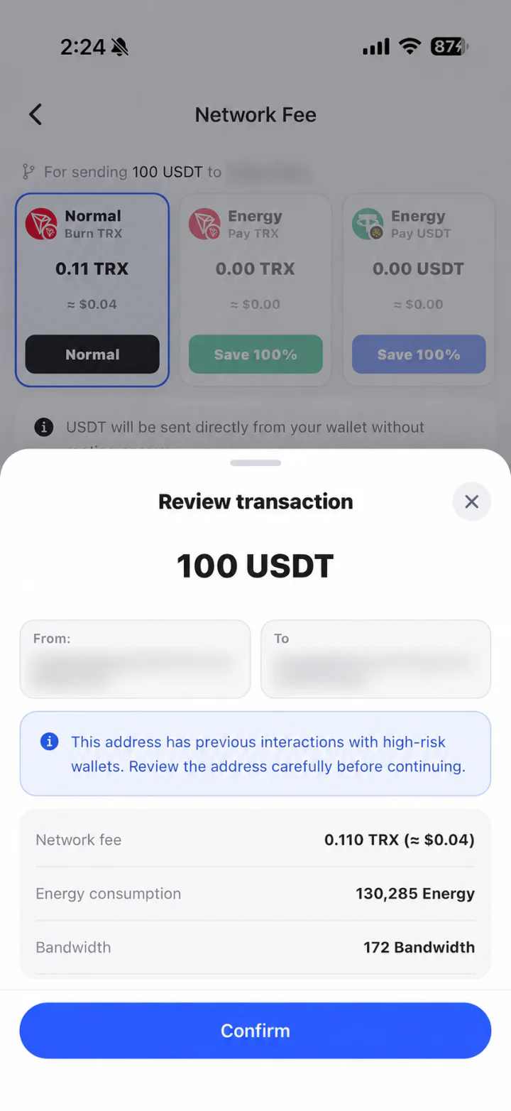 This address has previous interactions with high-risk wallets. Only wallet names and addresses are obscured for privacy.