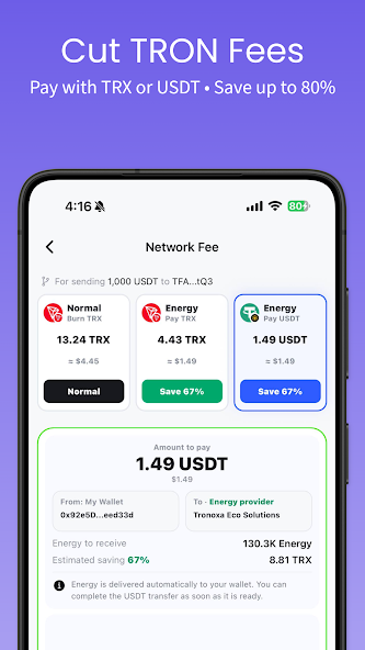 TRONOXA Energy payment choices